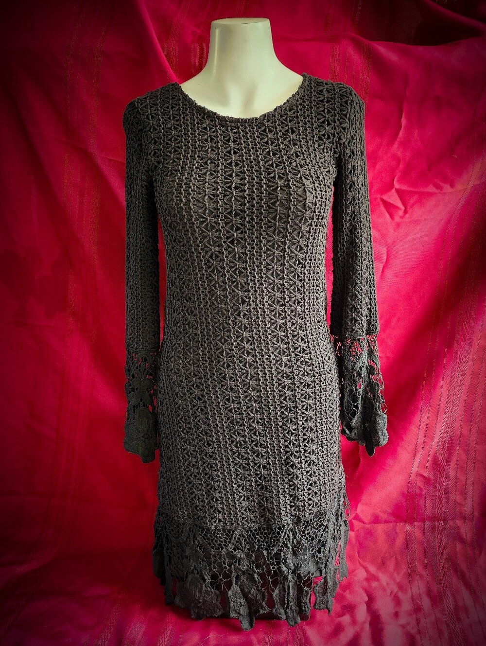 Mikarose Black Crochet Long Sleeve Dress